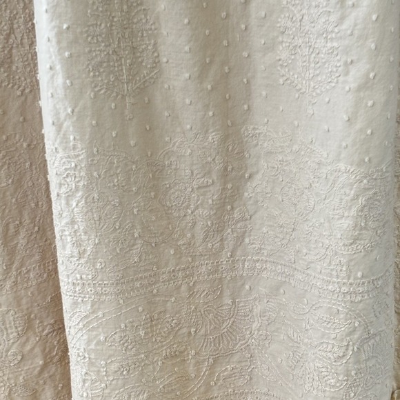 Coquette‎ Midi Sun Dress Women's 14 Embroidered Cotton Beaded Waist Neutral Boho - Picture 6 of 12